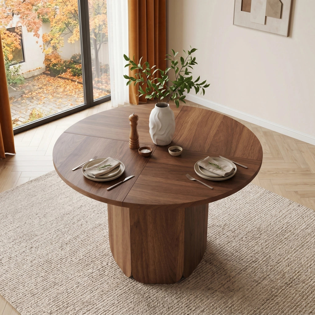 Tavolo da pranzo - rotondo 120x120 cm - per 4-6 persone - stile scandinavo - noce - antigraffio