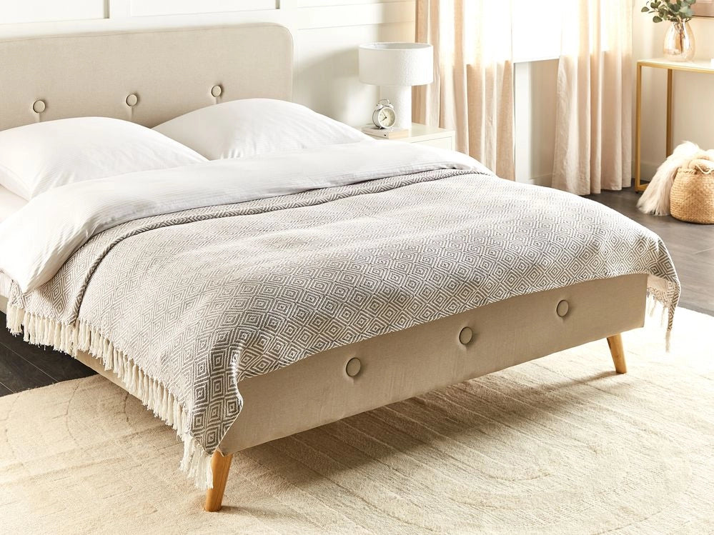 Copriletto in cotone tortora 220 x 240 cm con frange Soggiorno Camera da letto Tessili