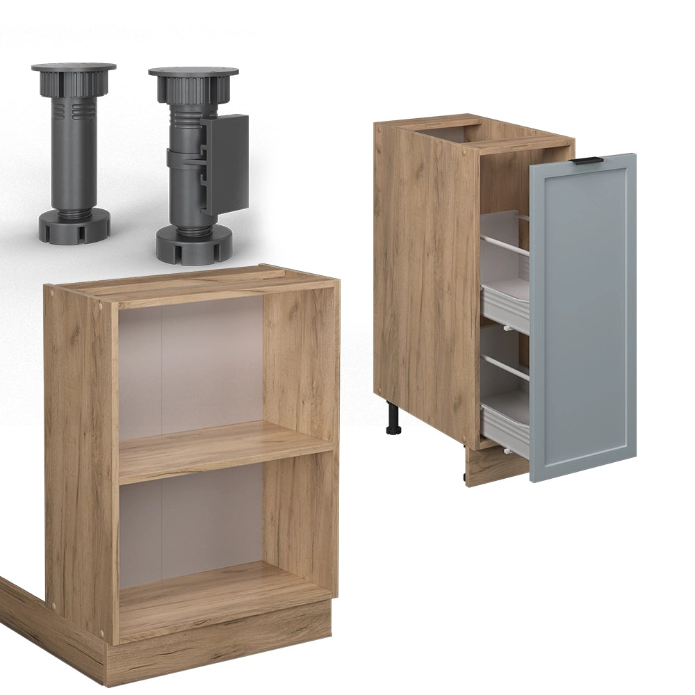 Isola cucina Fame-Line Blu-grigio chiaro/Rovere dorato 90 cm con cassetto, senza piano di lavoro Vicco