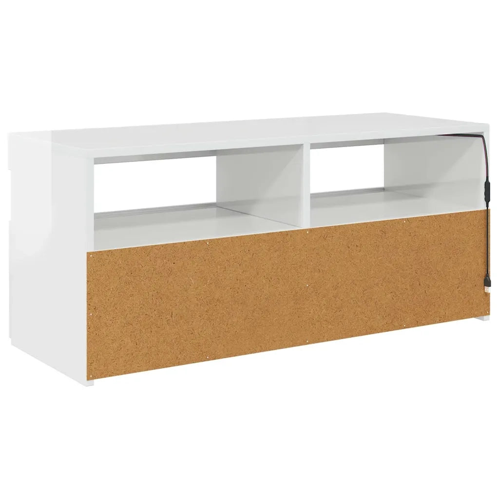 Mobile Porta TV con Luci LED Bianco Lucido 90x35x40 cm 804388
