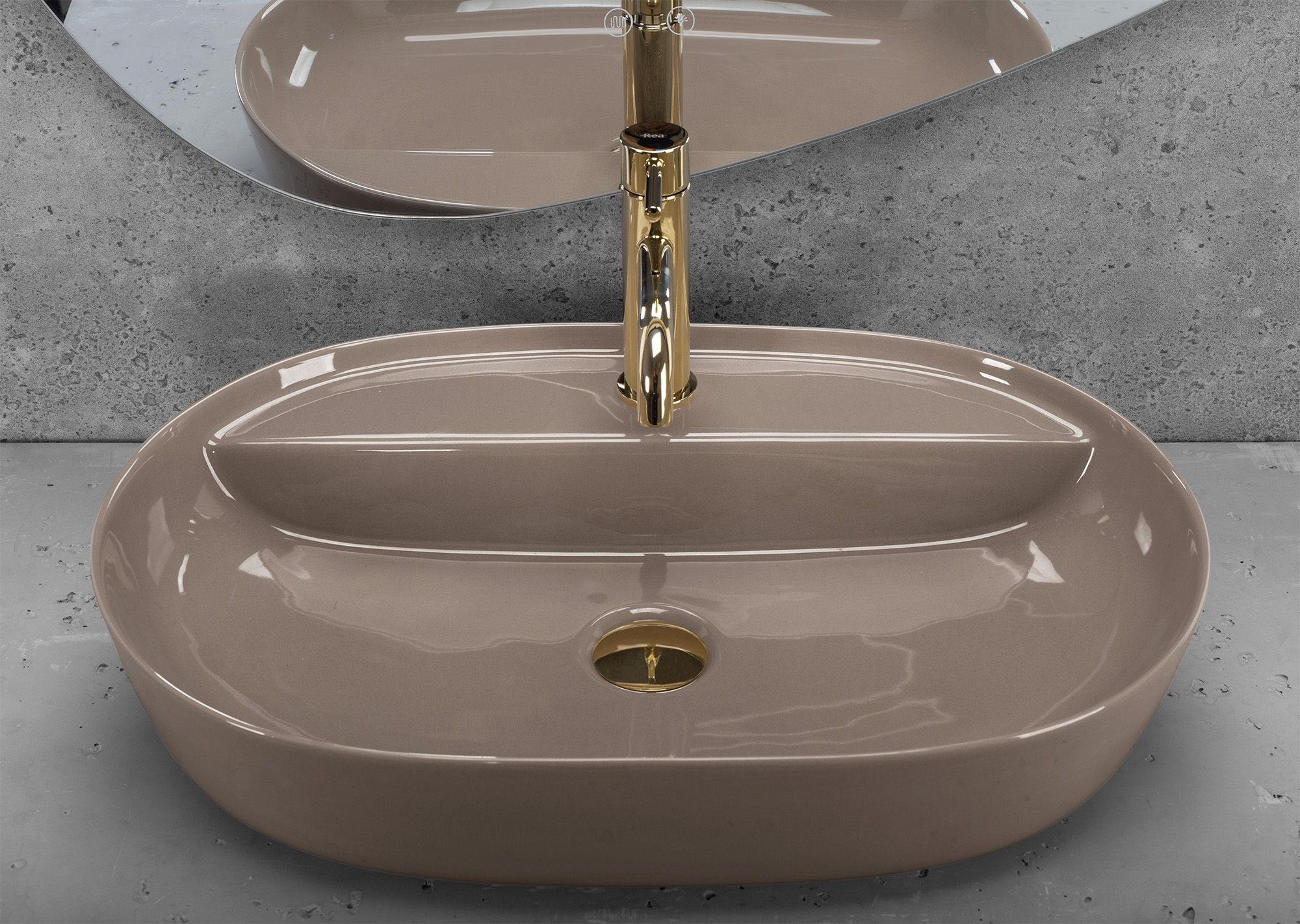 Lavabo Da Appoggio Rea Aura 61 Beige Shiny