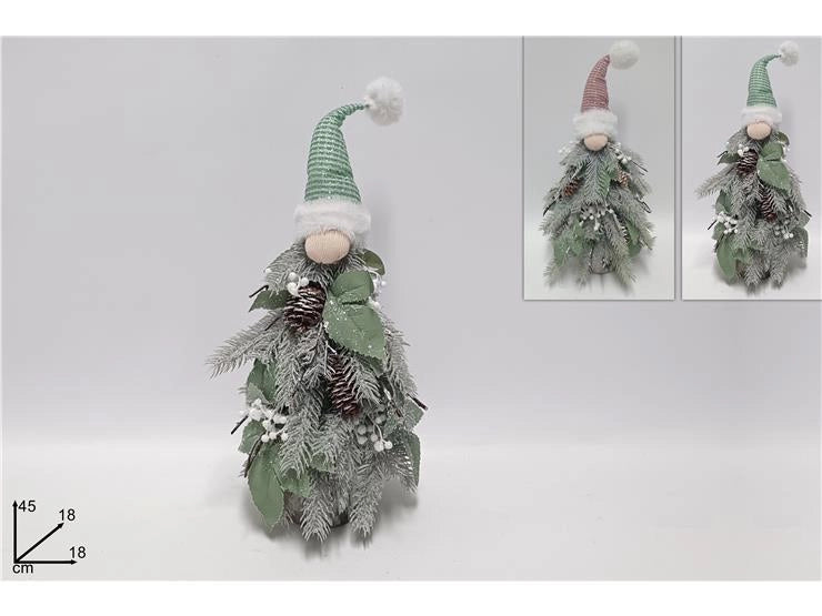 Decorazione Natalizia Albero con Viso Gnomo con Cappello 45 cm
