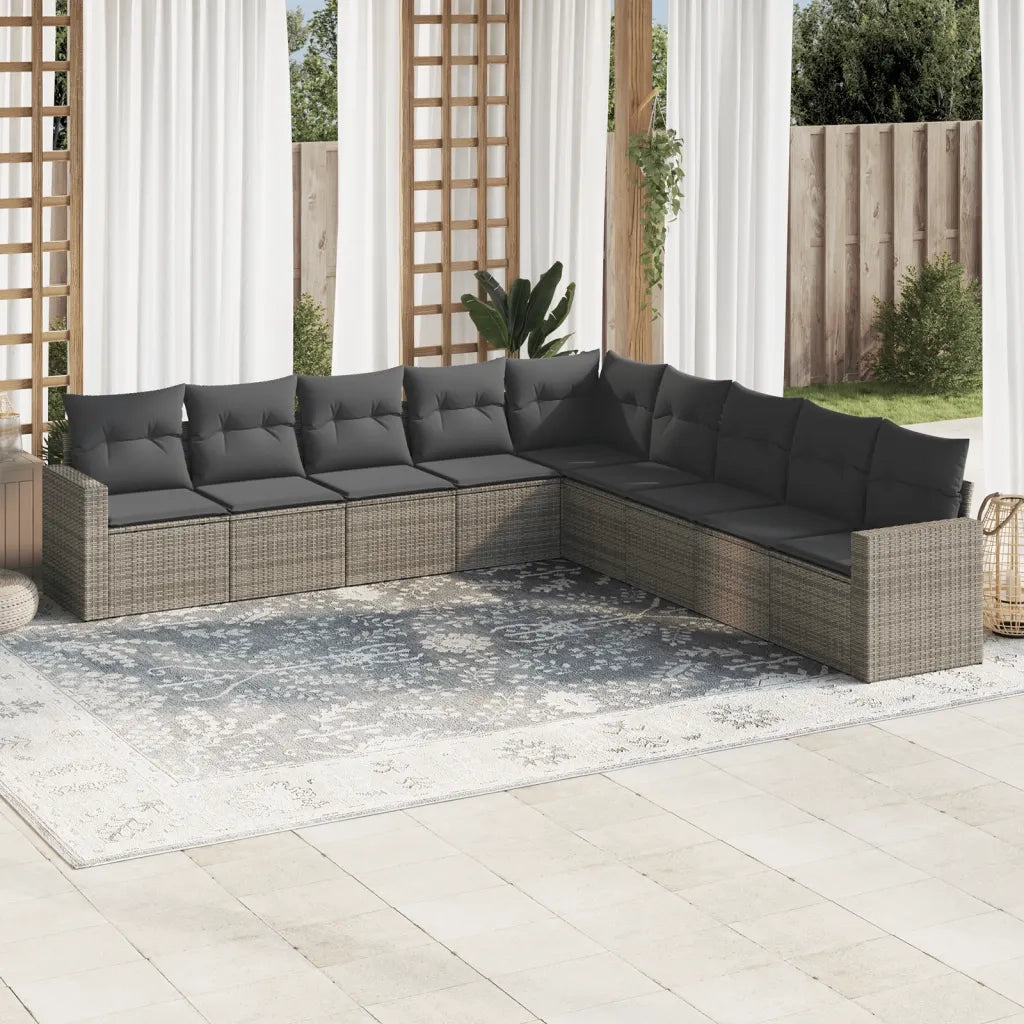 Set Divano da Giardino 9 pz con Cuscini Grigio in Polyrattan 3251427