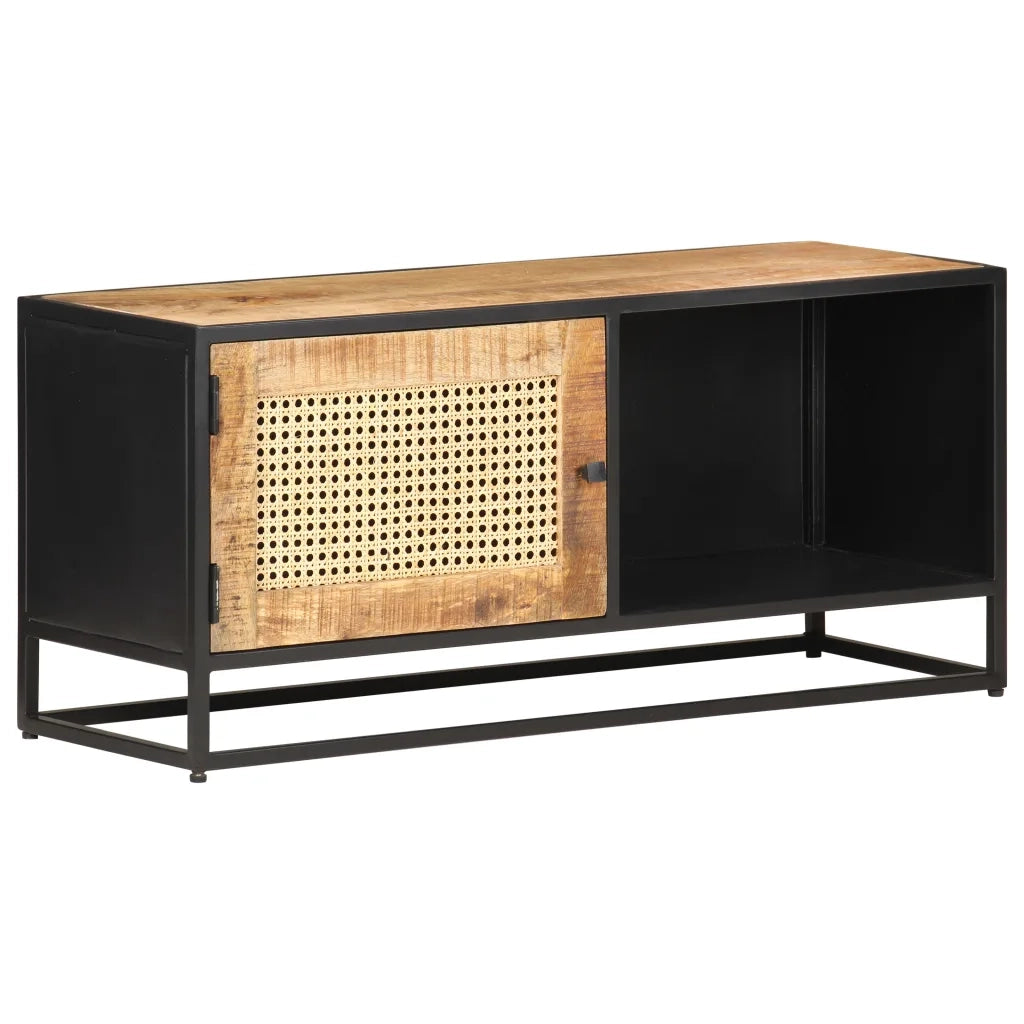 Mobile Porta TV 90x30x40 cm in Legno di Mango Grezzo e Canna 323144
