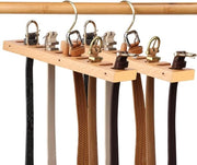 Hanger per Cinture in Legno con Rotazione 360 Gradi e 10 Compartimenti - Hanger per Cinture in Armadio - Colore Legno