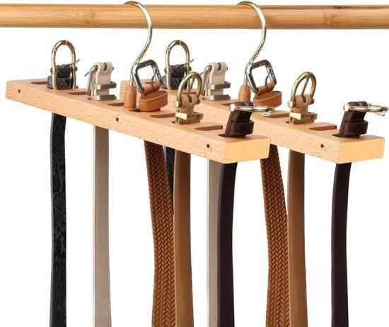 Hanger per Cinture in Legno con Rotazione 360 Gradi e 10 Compartimenti - Hanger per Cinture in Armadio - Colore Legno