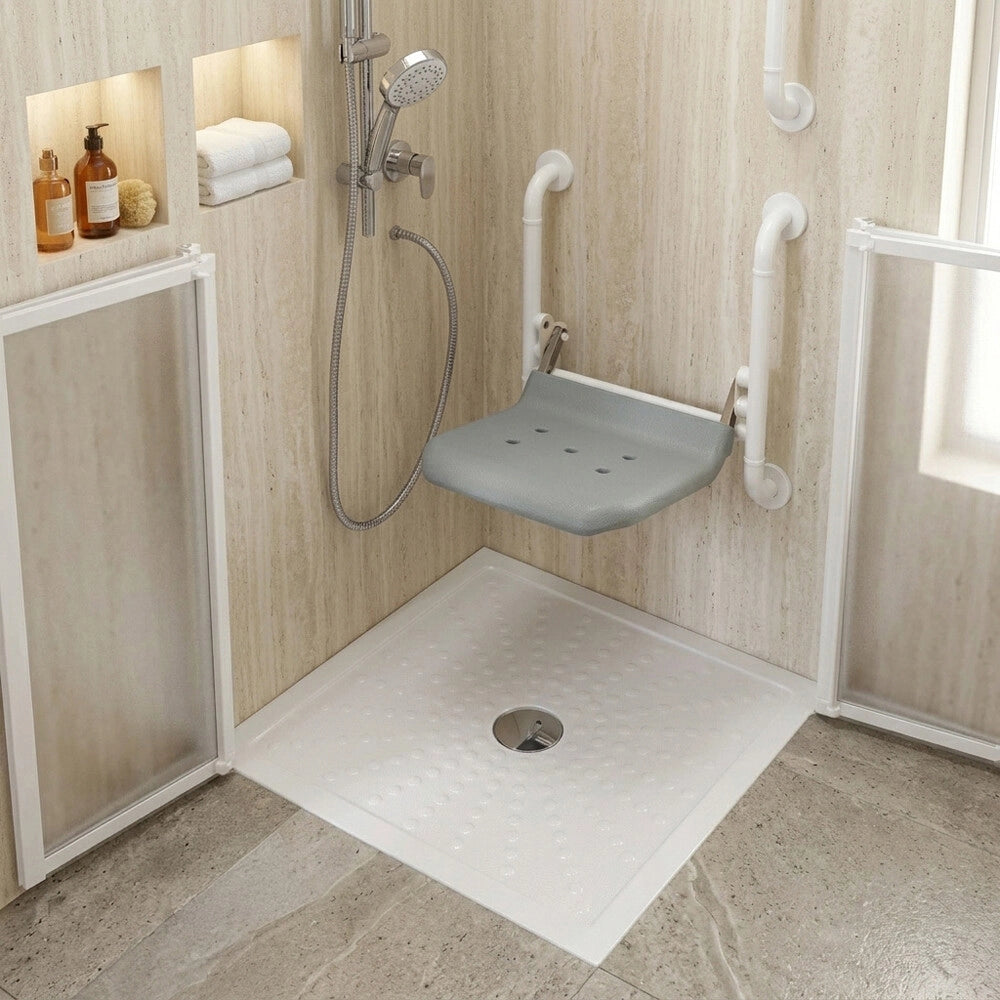 Piatto doccia per disabili 90x90 a filo pavimento in vetroresina con piletta inclusa