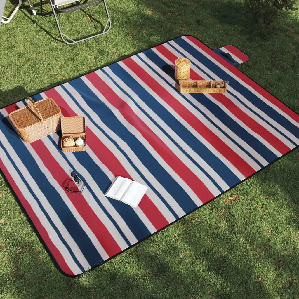 Tovaglia Picnic Pieghevole Strisce Rosse Blu 200x150 cm Velluto CFW9030381