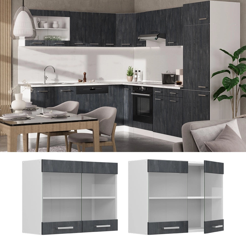 Mobile da cucina in vetro R-Line Calce nera/Bianco 80 cm Vicco