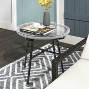 Tavolino da Caff¨¨ Rotondo in Rattan e Vetro ¨C MINIMAL ¨C Nero/Grigio, 50x50x50 cm