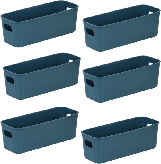 Scatola di archiviazione in plastica 28x10x11 cm - Cassetti a maniglie per mano - Box organizzatore per cucina - Bagno - Cucina - Blu