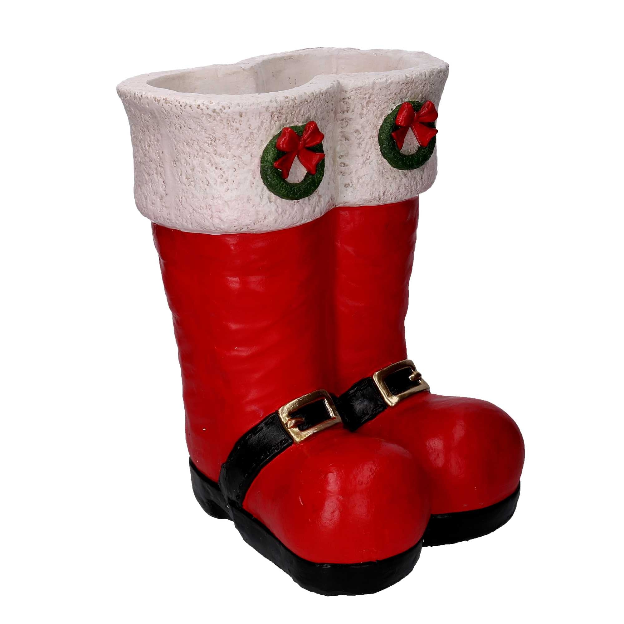 Portavaso resina stivali rosso e bianco cm 31,5x31xh41