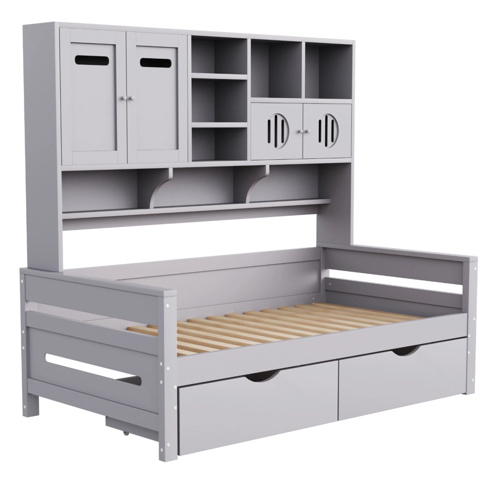 Letto singolo multifunzione 90x200 cm grigio con cassetti