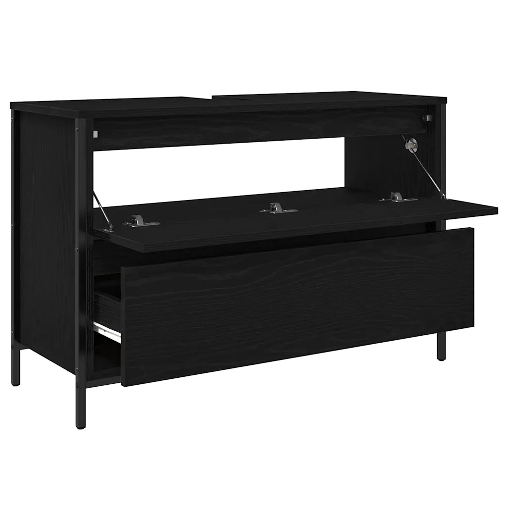 Mobile Lavabo da Bagno-Armadietto da bagno con Cassetti Rovere Nero 90x34,5x60 cm