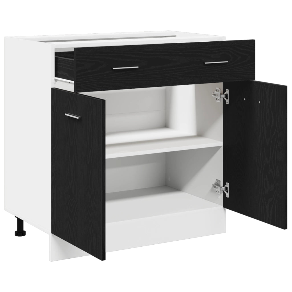 Armadio  con cassetto in rovere nero, 80x46x81,5 cm, realizzato in legno ingegnerizzato