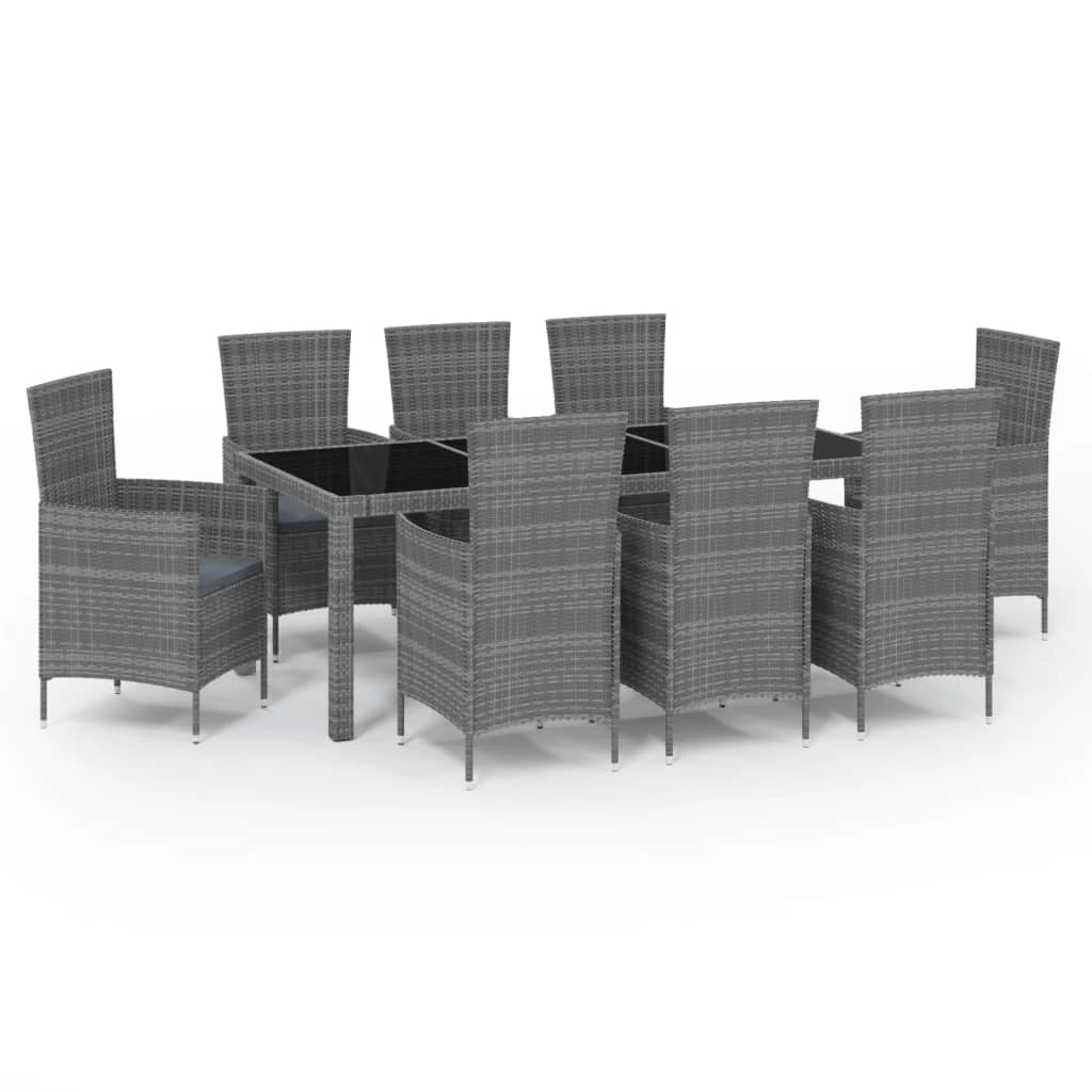 Set da pranzo da giardino composto da 9 pezzi e cuscini in resina intrecciata grigia 02_0014842