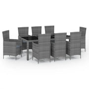 Set da pranzo da giardino composto da 9 pezzi e cuscini in resina intrecciata grigia 02_0014842