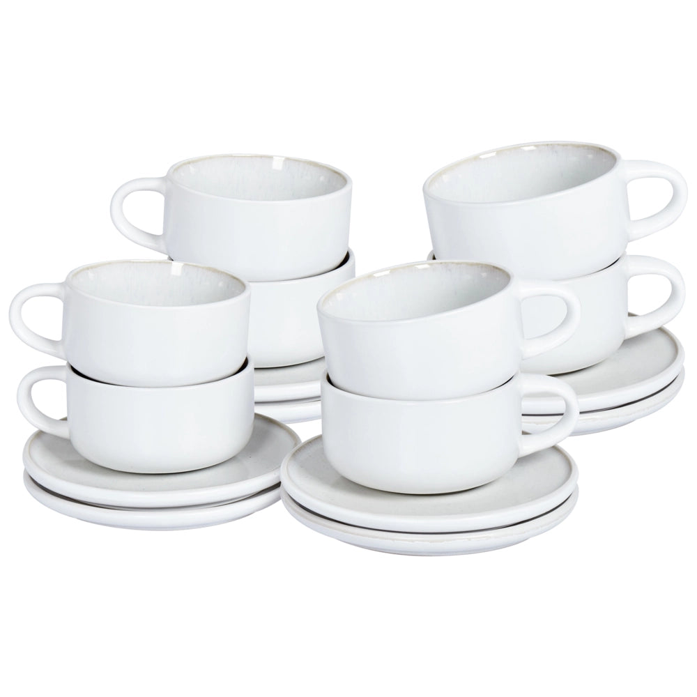 Set di 8 tazze con piattini per tè e caffè Gres caolino fatto a mano con smalto reattivo Bianco