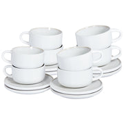 Set di 8 tazze con piattini per tè e caffè Gres caolino fatto a mano con smalto reattivo Bianco