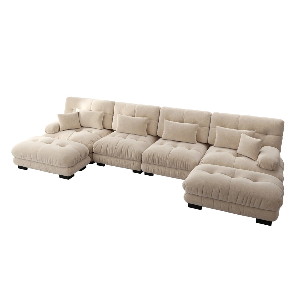 Divano modulare con ottomane mobili 406x145x81 cm in ciniglia color caffè chiaro