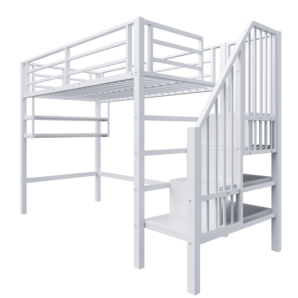 Letto a castello bianco in metallo con funzione di stoccaggio 90x200 cm