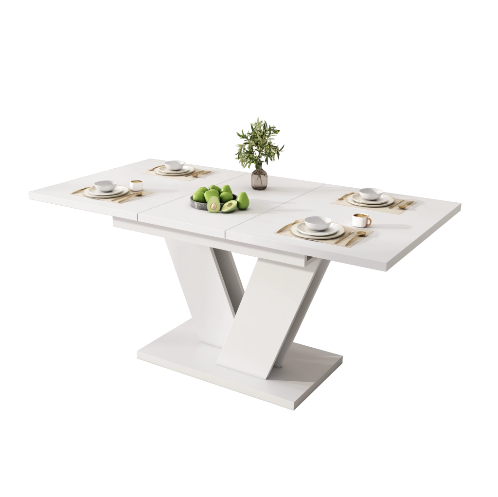 Set da pranzo allungabile 120/160 x 80 cm con sedie girevoli; bianco in MDF