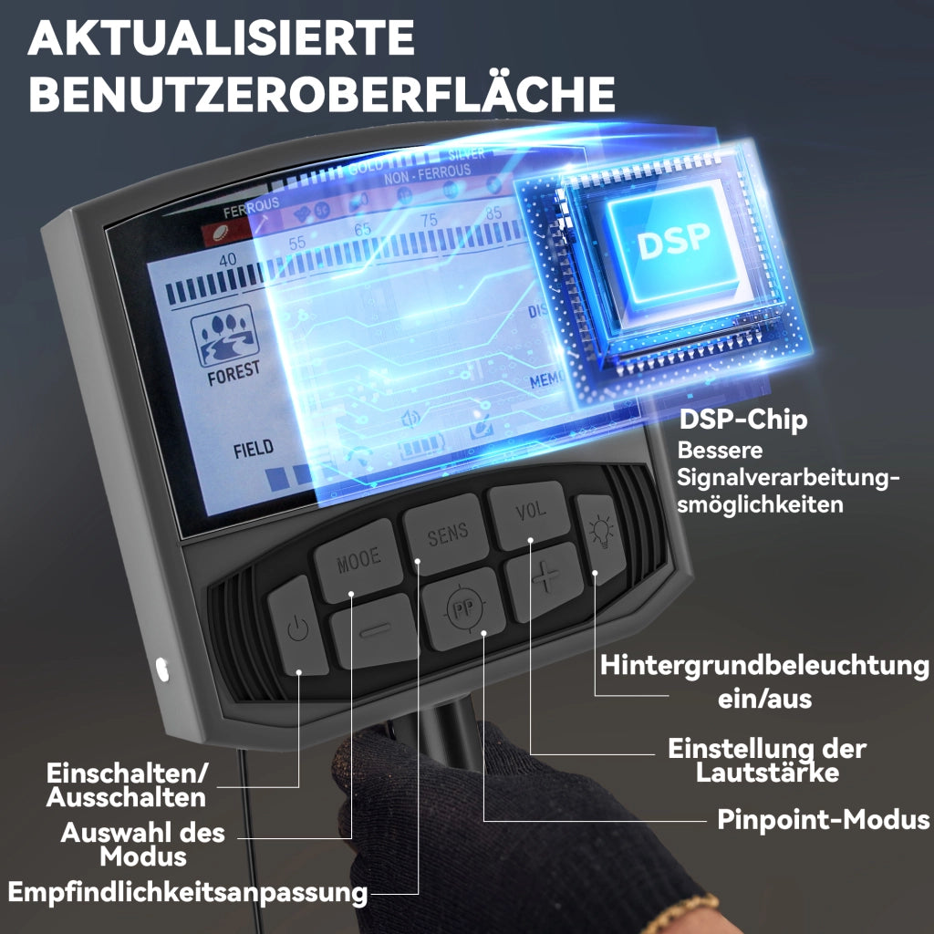 Rilevatore di Metalli Portatile ¨C Xylo ¨C 5 Modalit¨¤ LCD IP68 Impermeabile Grigio Scuro