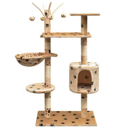 Tiragraffi albero per gatti cuccia per gatti giocattolo peluche e sisal 125 cm impronte di zampe beige 3702103