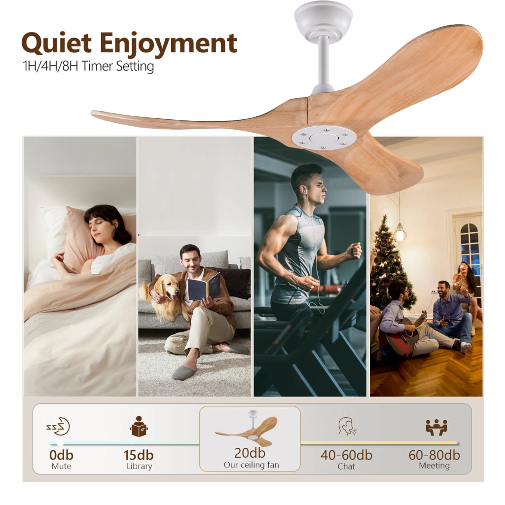 Ventilatore da soffitto 42 pollici, 3 pale legno, design ad elica, funzione memoria, telecomando, finitura noce, per terrazze e soggiorni