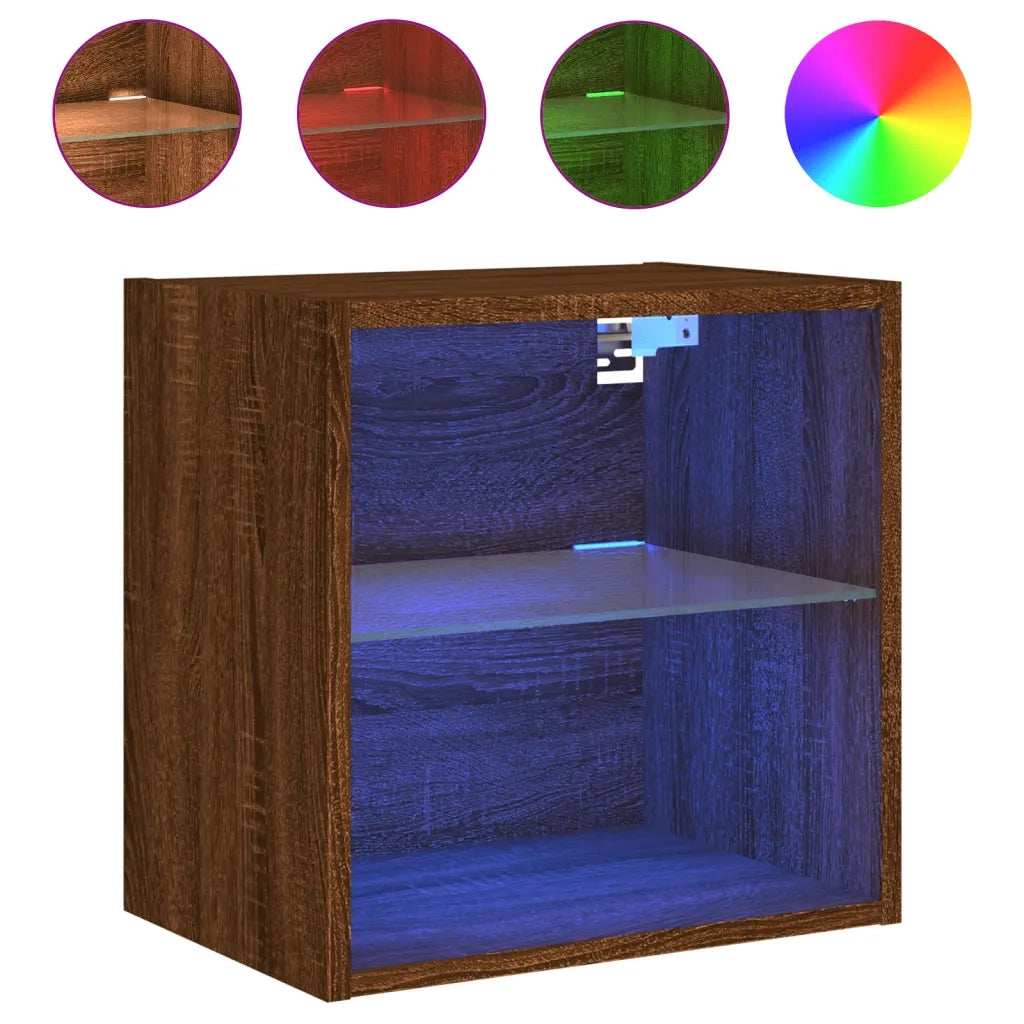 Comodini con Luci LED a Parete 2pz Rovere Marrone 837077