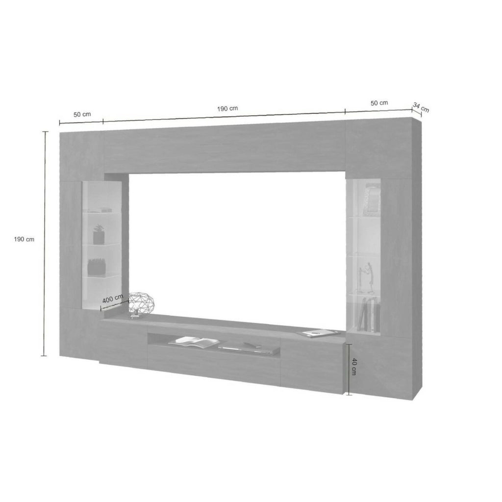 Parete attrezzata Arga, Set salotto porta TV a 6 ante, Mobile soggiorno multiuso con luce LED, 100% Made in Italy, cm 290x40h191, Antracite