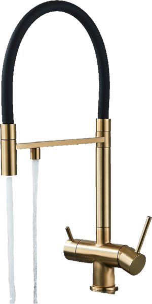 Lana | Rubinetto allungabile nero oro a 3 vie |Miscelatore cucina per acqua potabile in acciaio inossidabile - Girevole a 360° | Filtra 3 connessioni