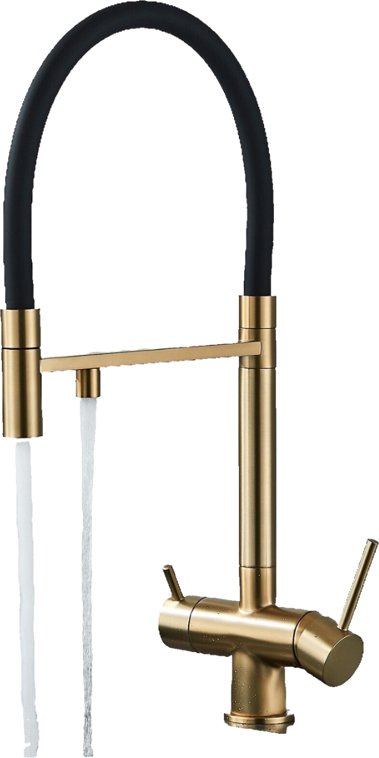 Lana | Rubinetto allungabile nero oro a 3 vie |Miscelatore cucina per acqua potabile in acciaio inossidabile - Girevole a 360° | Filtra 3 connessioni