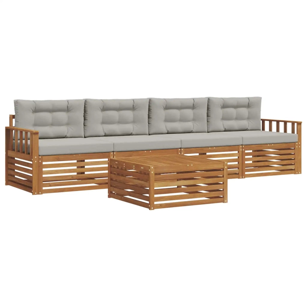 Set di divani da esterno 5 pcs Grigio Naturale e Chiaro