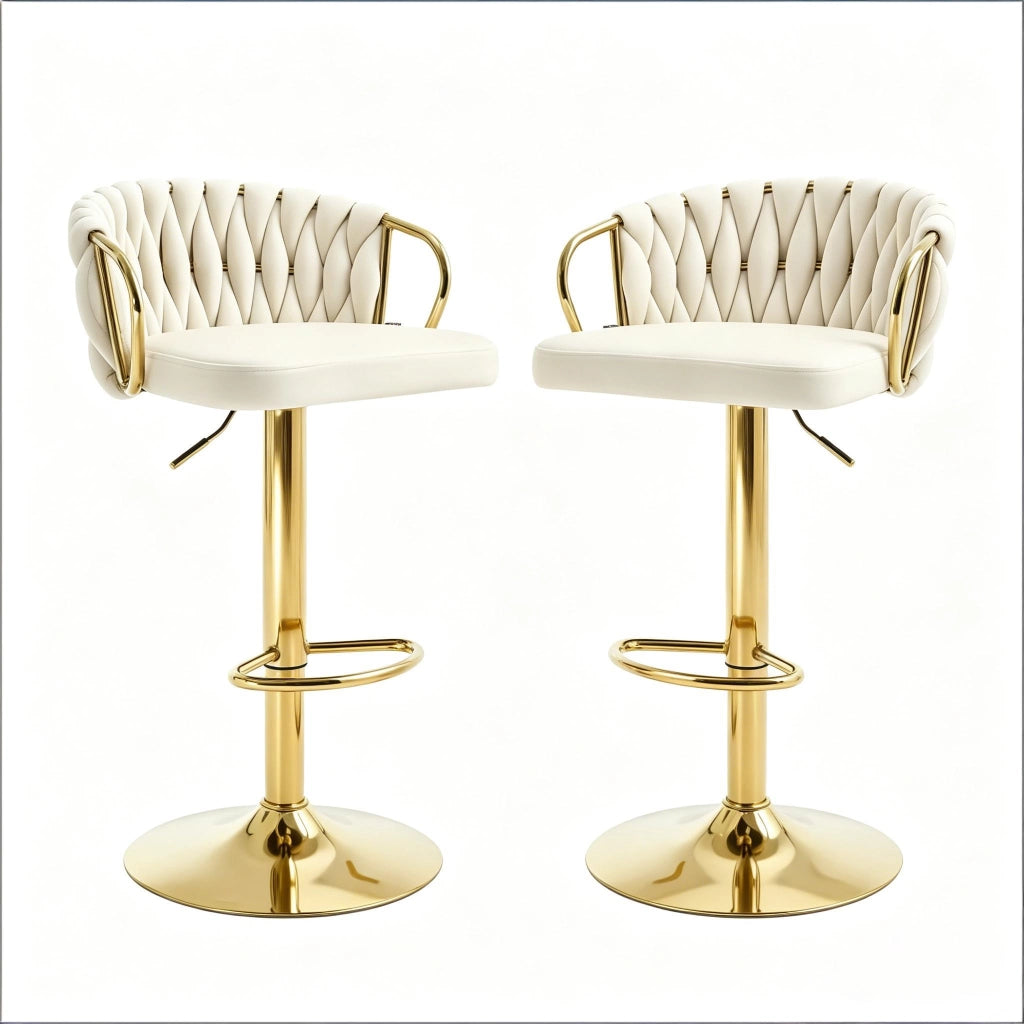 Set 2 sgabelli da bar girevoli in velluto crema bianco con altezza regolabile e braccioli