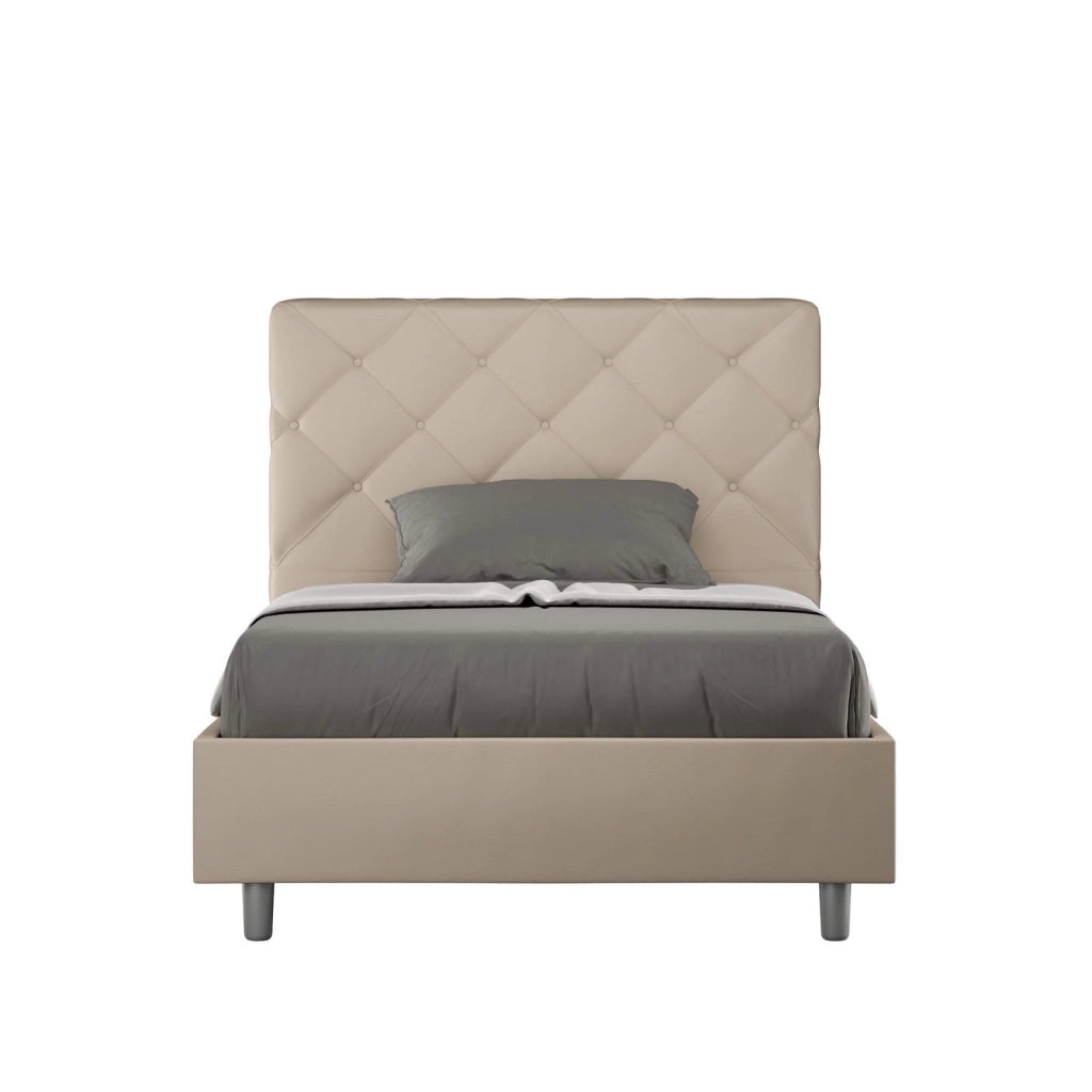 Letto una piazza e mezza senza rete imbottito 130x190 similpelle tortora Priya