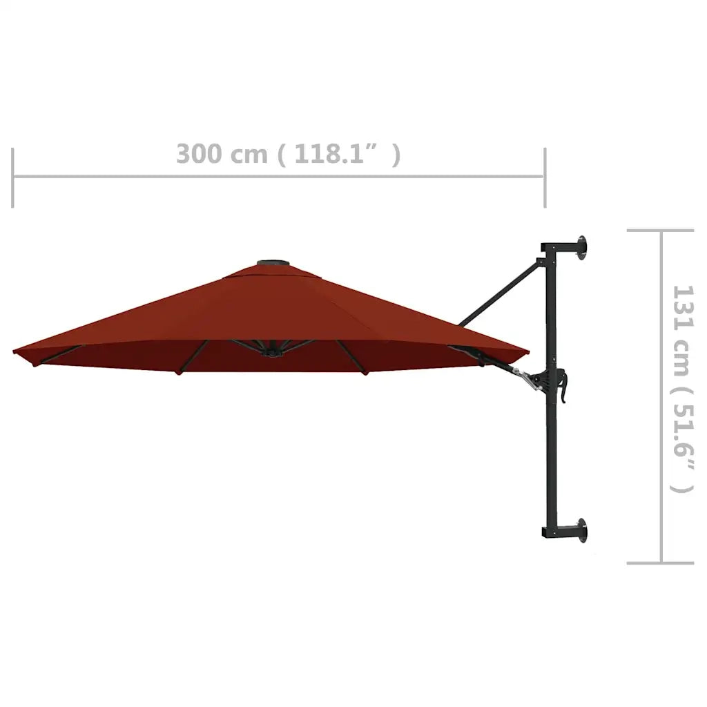 Ombrellone a Muro con Palo in Metallo 300 cm Terracotta 47299