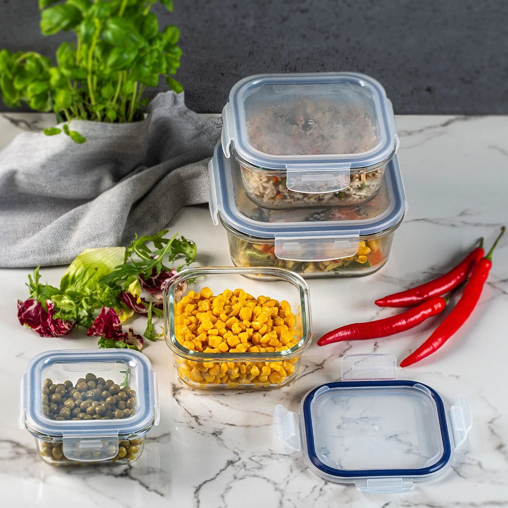 Set di contenitori per alimenti in vetro KADAX, contenitori in vetro con coperchio, portapranzo x4