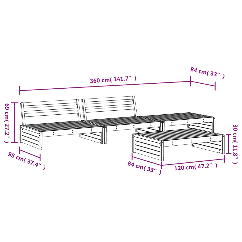 Set Salotto da Giardino 4 pz in Legno Massello di Pino