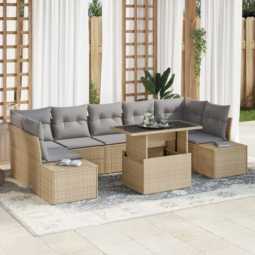 Set Divano da Giardino con cuscino 8 pcs Beige e Grigio Chiaro