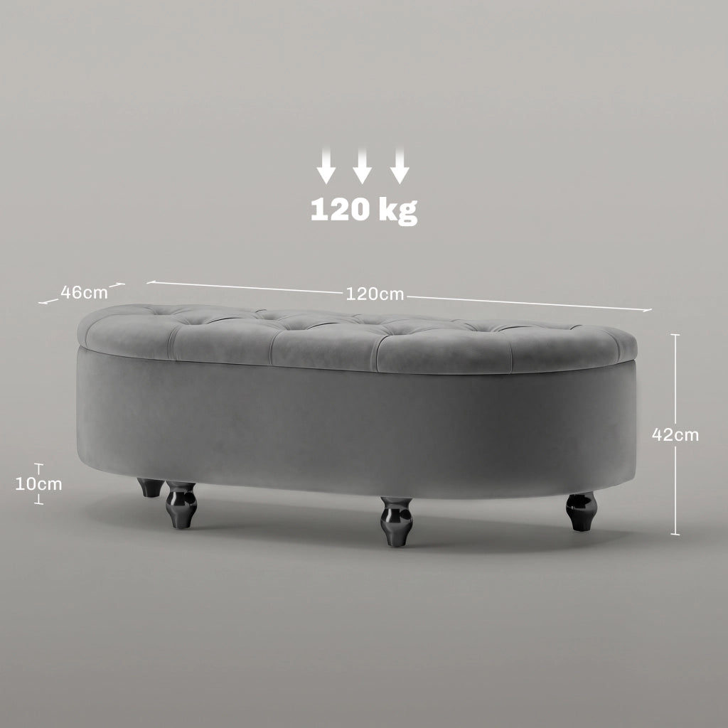 Panca contenitore imbottita con coperchio soft-close ¨C Xylo ¨C velluto grigio scuro 120x46x42cm