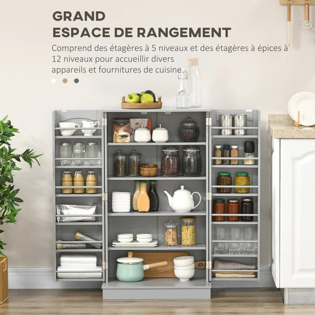 Armadio da Cucina con 5 Ripiani e 12 Porta Spezie ¨C Zephmum ¨C Grigio 60x30x104 cm