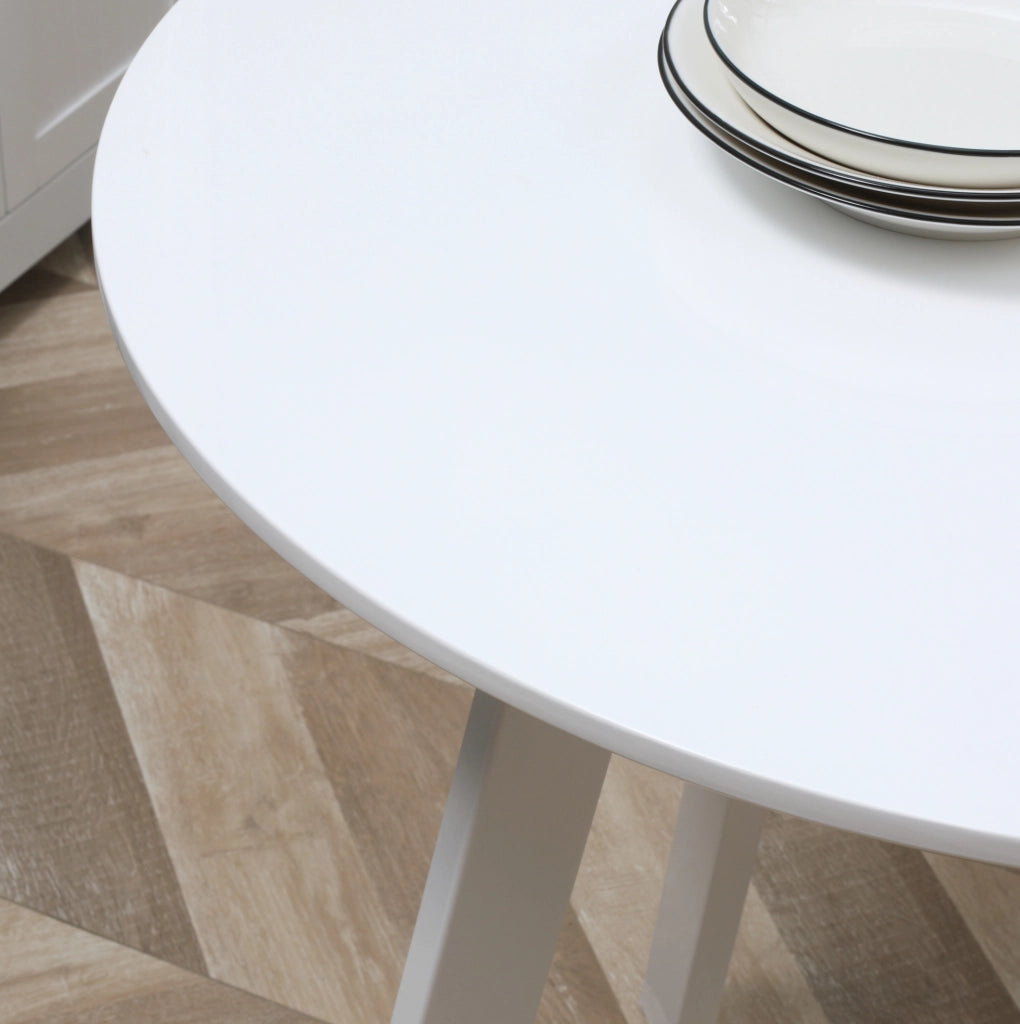 Tavolo da pranzo rotondo ?72x75 cm con piano lucido; gambe in metallo; MDF bianco
