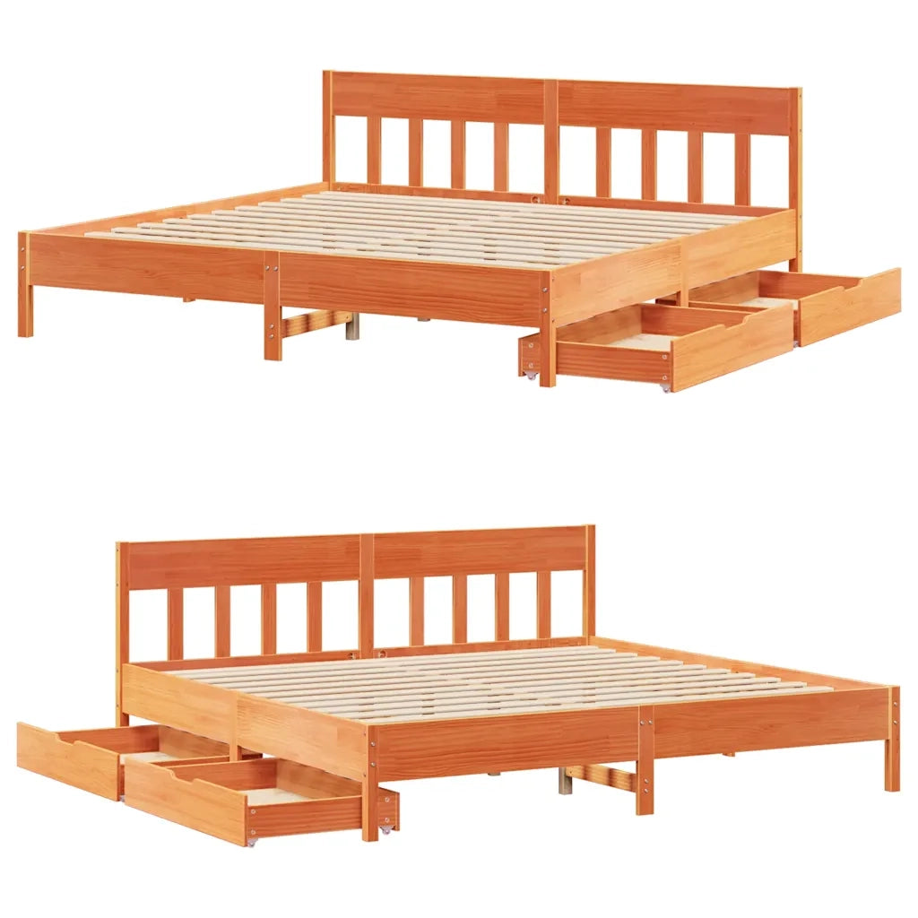 Letto senza Materasso Marrone Cera 180x200 cm in Legno di Pino