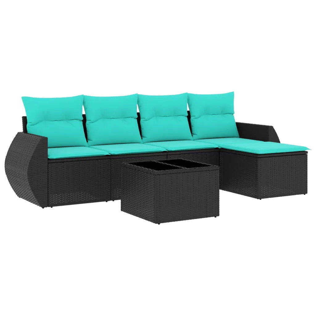 Set Divani da Giardino 6 pz con Cuscini Nero in Polyrattan 3221296