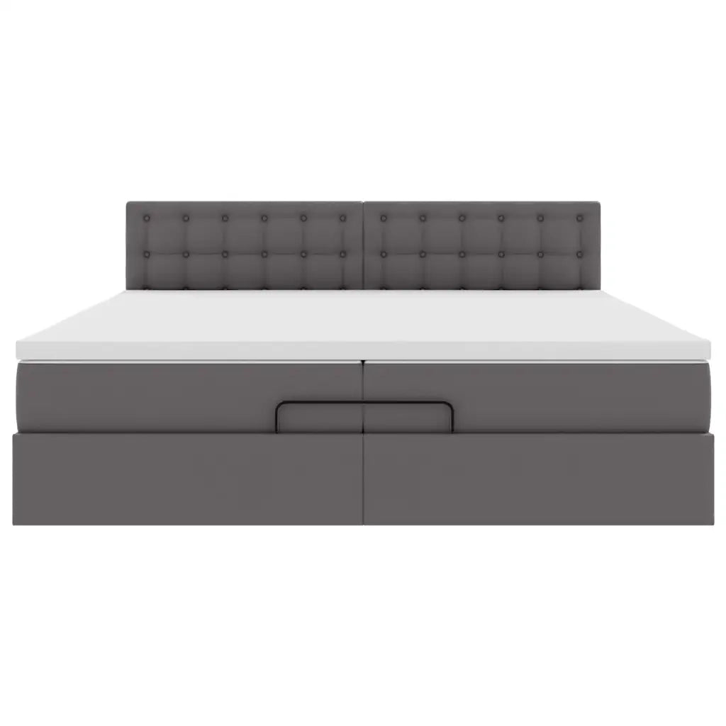 Struttura Letto Pouf con Materassi Grigio 200x200 cm Similpelle 3311326