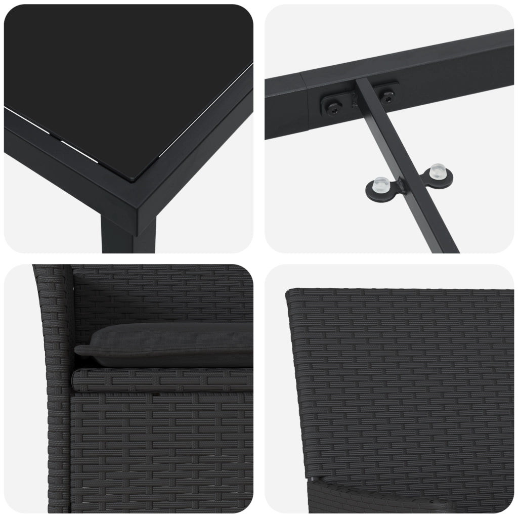 Set pranzo giardino  a 7 pezzi con cuscini Rattan Poliestere Nero