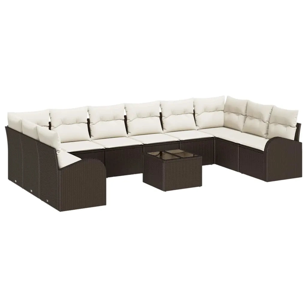 Set Divano da Giardino 11 pcs Marrone e Crema polyrattan 3354897