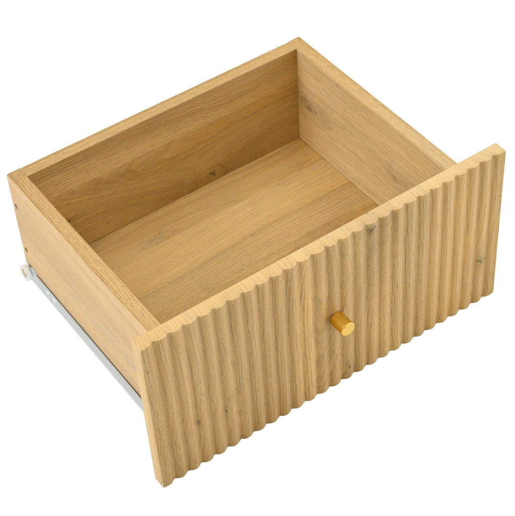 Credenza curva in MDF con ante in rattan e gambe effetto legno