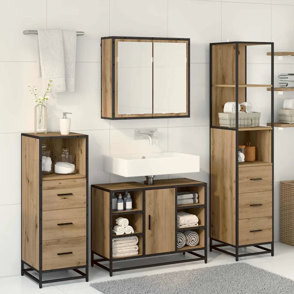 Set di mobili per il bagno con porta 4 pcs Rovere artigianale 3402355